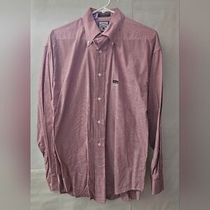 Faconnable Men's Burgundy Checkered Button Down Shirt